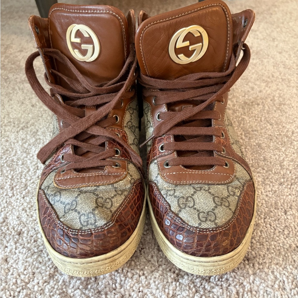 Gucci Leather and Canvas High-Top Sneakers